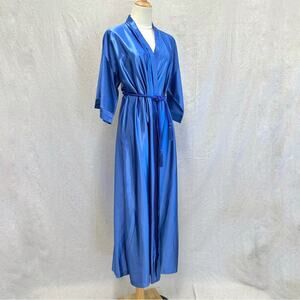 Val Mode vintage 70s blue satin maxi length robe with cord rope tie belt‎ Small